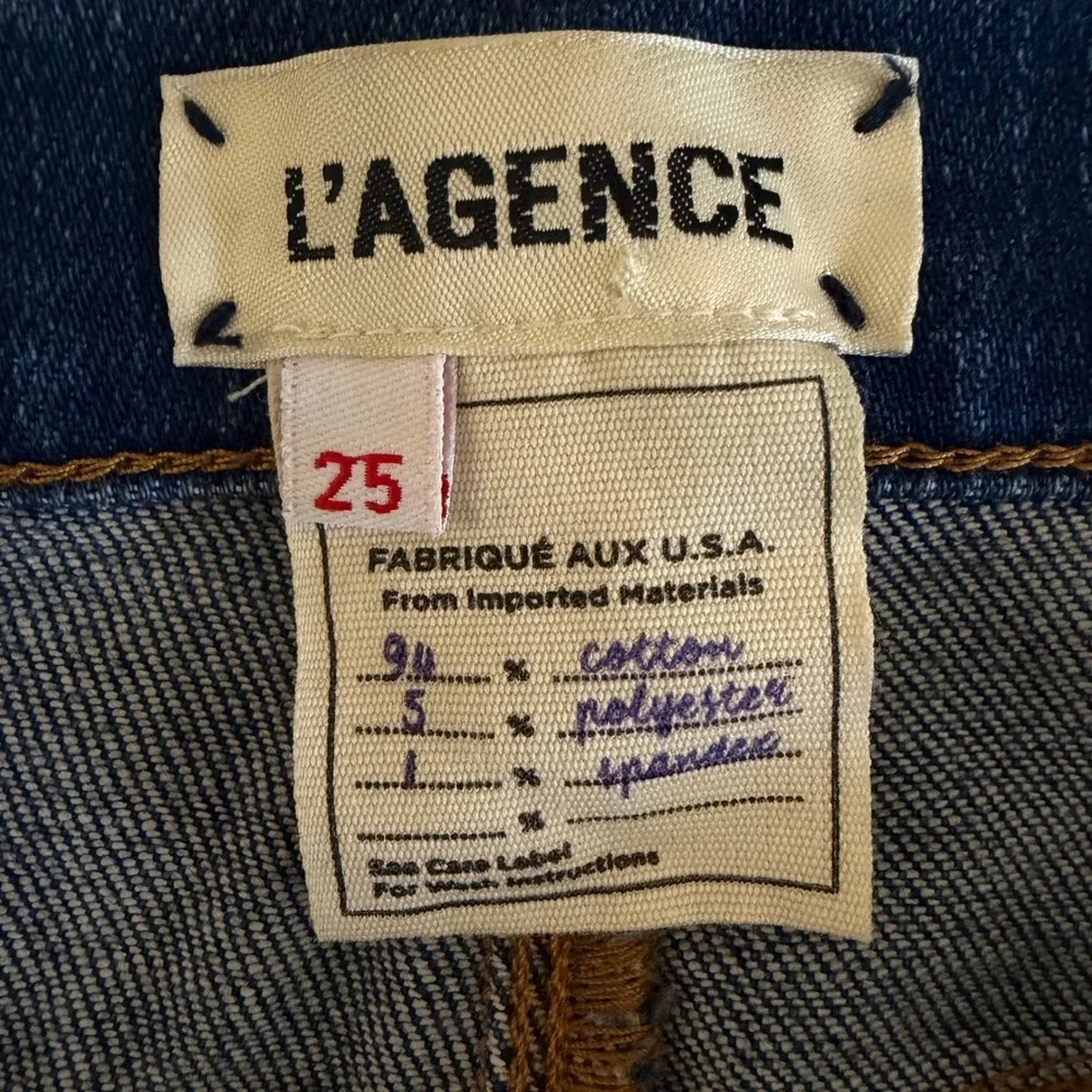 L'AGENCE High Rise Straight‎ Leg Raw Hem Jeans Dark Wash Blue Womens Size 25